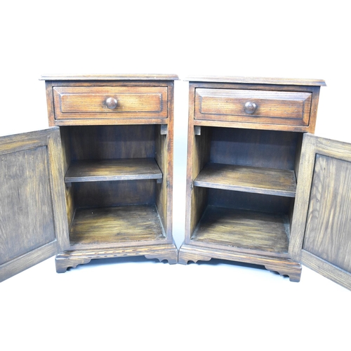 95 - A Pair of Modern Stained Wooden Bedside Cabinets with Single Drawers over Cupboard Bases, 43cs Wide