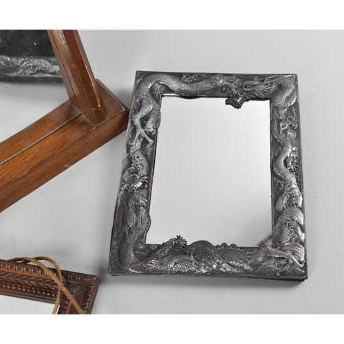 98 - A Collection of Three Vintage Mirrors to include Carved Wooden Framed Example, Oriental Metal Exampl... 