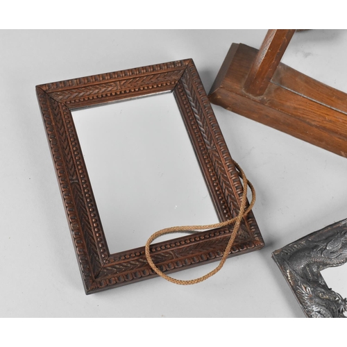 98 - A Collection of Three Vintage Mirrors to include Carved Wooden Framed Example, Oriental Metal Exampl... 