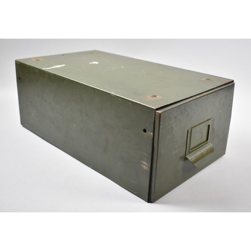 140 - A Vintage Green Painted Metal Card Filing Box, 23cm Wide x 47cm Deep and 15cm high