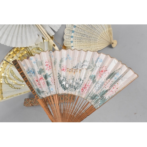 38 - A Collection of Vintage Fans including a Folding Bone Handled Example, A Dance Fan in Box and a Tort... 