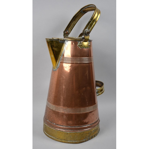 119 - A Late 19th Century Copper and Brass Milk Jug of Tapering Form with Hinged Lid to Main Body and Pour... 