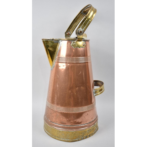 119 - A Late 19th Century Copper and Brass Milk Jug of Tapering Form with Hinged Lid to Main Body and Pour... 