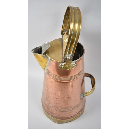 119 - A Late 19th Century Copper and Brass Milk Jug of Tapering Form with Hinged Lid to Main Body and Pour... 