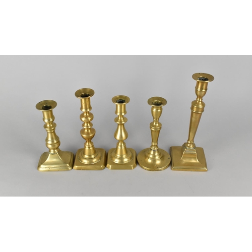 126 - A Collection of Five Various Brass Candlesticks, Tallest 24cms High