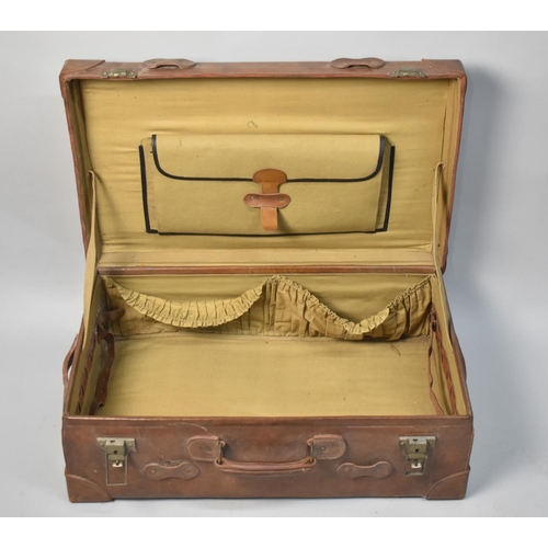 153 - A Vintage American Leather Suitcase with Fitted Interior, 72cms Wide