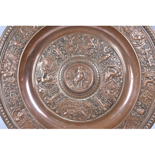 160 - A Large Heavy Circular Copper Plaque decorated in the Elkington Style with Classical Figures in Reli... 