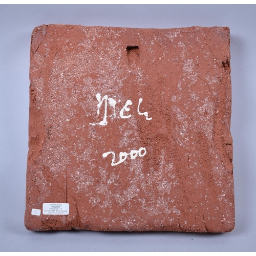 193 - A Dutch Studio Pottery Terracotta Tile of Square Form of Square Form with Glazed Central Panel, Pain... 