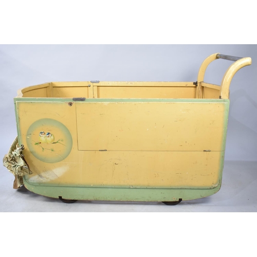 283 - A Mid 20th Century Plycene Portable Child's Playpen on Wheels with Side Opening Doors, 116cms Long