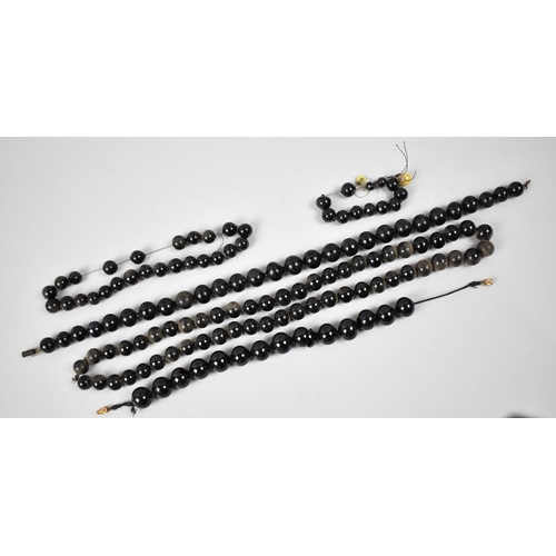 291 - A Collection of Five Vintage Hollow Black Glass Bead Necklaces and Bracelets (Some with Damage)