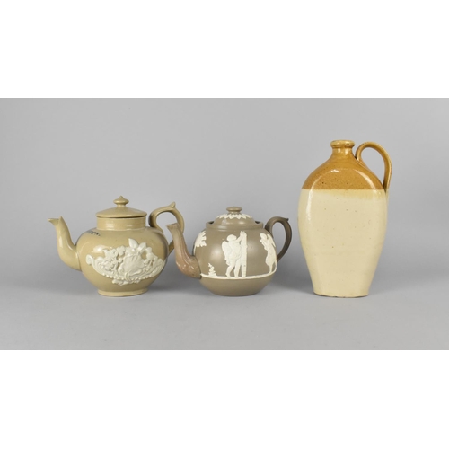 376 - Two Late 19th/Early 20th Century Relief Stoneware Teapots the One Example Inscribed 'H.Dearden' Toge... 