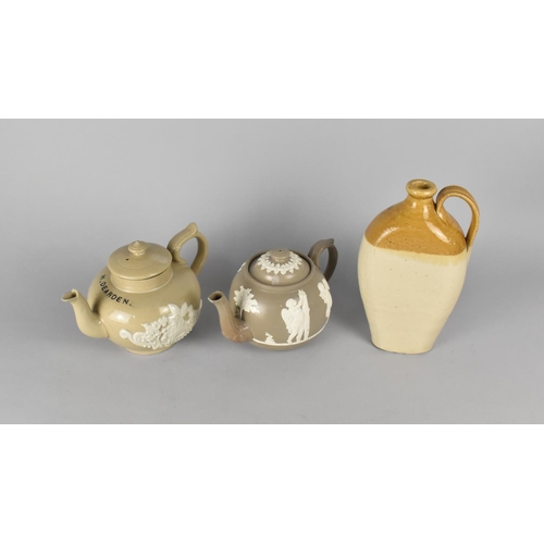 376 - Two Late 19th/Early 20th Century Relief Stoneware Teapots the One Example Inscribed 'H.Dearden' Toge... 