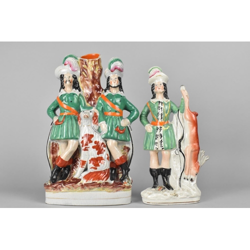 378 - A Staffordshire Flatback Spill Vase Modelled with Highlanders and Spaniel in the Liver Colourway, 30... 