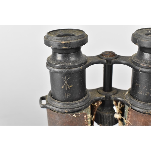 38 - A Pair of Late 19th/Early 20th Century MK V Leather Mounted Binoculars with Rifle Trademark Stamp