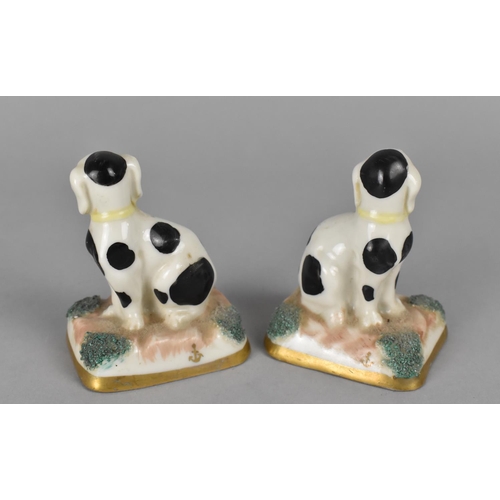 386 - A Pair of Porcelain Spotted Dogs, Modelled Seated on Cushion Base, Gold Anchor Marks, 8cm high