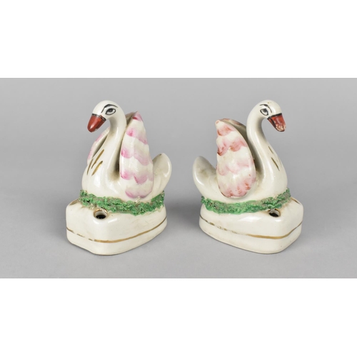 390 - A Pair of Staffordshire Quill Holder Modelled with Swans, 9cm high