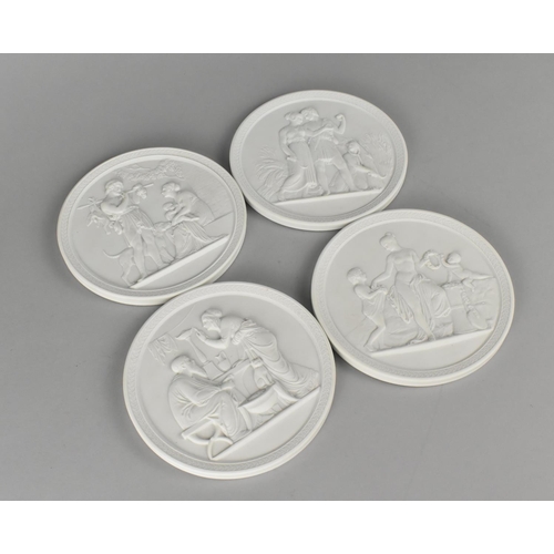 396 - Four Royal Copenhagen Relief Plaques, Decorated with Classical Scenes, 14cm diameter