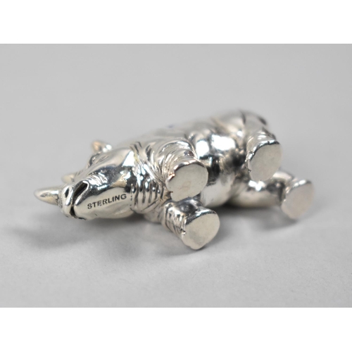 412 - A Miniature Sterling Silver Pin Cushion Modelled as a Rhinoceros, 5x1.5cm high