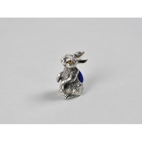 415 - A Miniature Sterling Silver Pin Cushion Modelled as a Rabbit, 3cm high