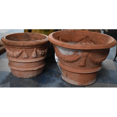 467 - Two Graduated Terracotta Planters, one with Swag Decoration in Relief, 53cms