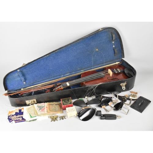 510 - A Vintage Student Violin with Three Bows, Case and Accessories