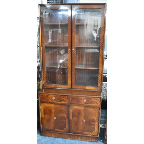 525 - Two Mahogany Glazed Units, Condition Issues and Cocktail Cabinet Flap Locked, No Key, Each 92cms Wid... 