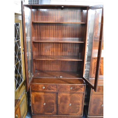 525 - Two Mahogany Glazed Units, Condition Issues and Cocktail Cabinet Flap Locked, No Key, Each 92cms Wid... 