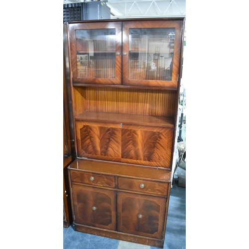 525 - Two Mahogany Glazed Units, Condition Issues and Cocktail Cabinet Flap Locked, No Key, Each 92cms Wid... 