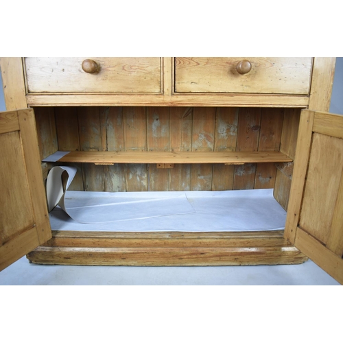 529 - A Late 19th Century Stripped Pine Housekeepers Cupboard, Base Section with Two Drawers over Panelled... 