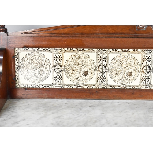 535 - A Late Victorian/Edwardian Marble Topped Tile Backed Galleried Washstand with Two Drawers and Stretc... 