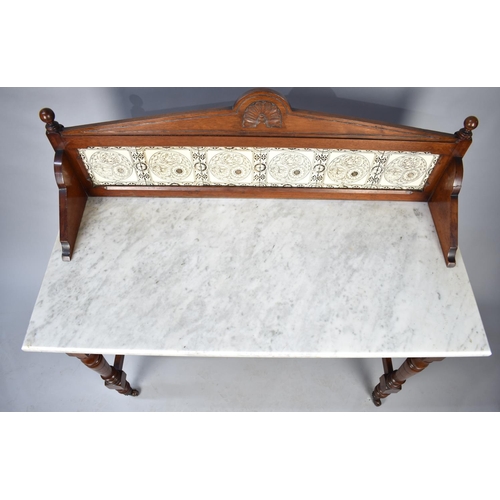 535 - A Late Victorian/Edwardian Marble Topped Tile Backed Galleried Washstand with Two Drawers and Stretc... 