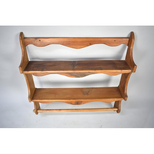 540 - A Stripped Pine Two Shelf Wall Unit with Towel Rail to Base, 90cms Wide