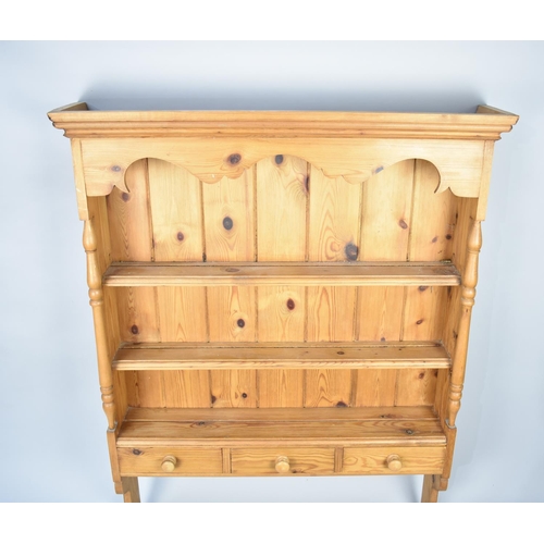 546 - A Modern Stripped Pine Wall Hanging Kitchen Shelf Unit with Three Base Drawers, 86cms Wide