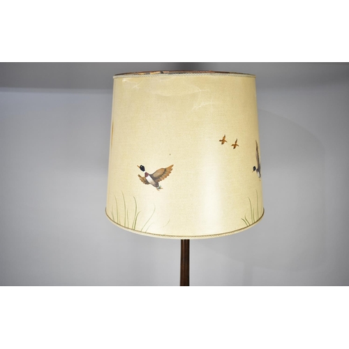 558 - A 1970s Turned Wooden Standard Lamp with Shade Painted with Ducks