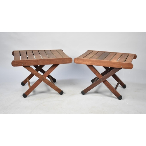 561 - A Pair of Modern Folding Teak Garden or Patio Tables, 60cms by 45cms