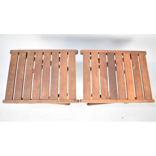 561 - A Pair of Modern Folding Teak Garden or Patio Tables, 60cms by 45cms