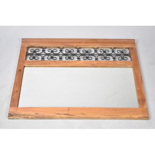 562 - A Modern Wooden Framed Wall Mirror with Wrought Iron Panel, 90cms Wide