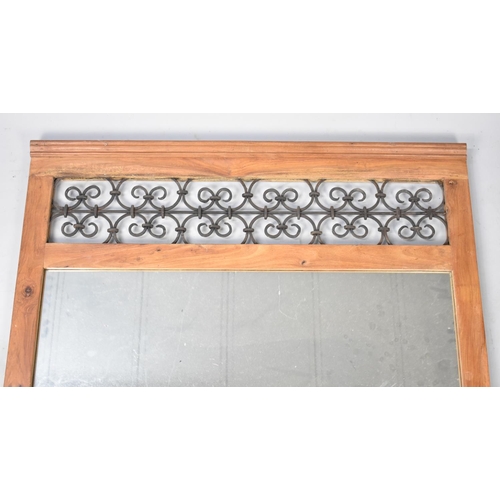 562 - A Modern Wooden Framed Wall Mirror with Wrought Iron Panel, 90cms Wide