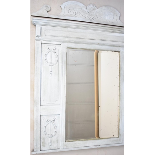 563 - A Blue Painted Overmantle Mirror, 111cms Wide