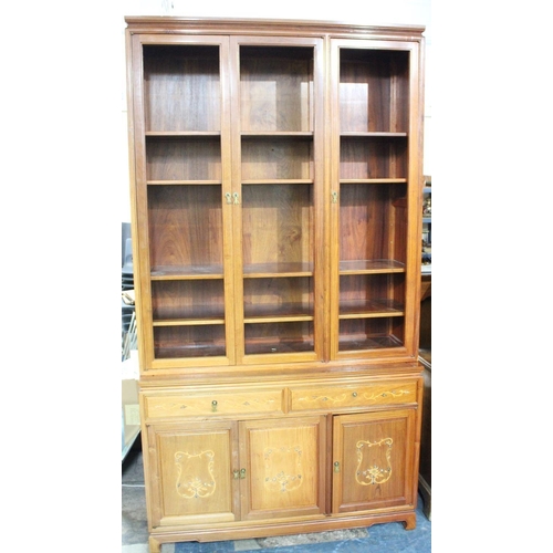 564 - A Large Continental Inlaid Bookcase with Six Inner Shelves to Unglazed Top Section, Base Section wit... 