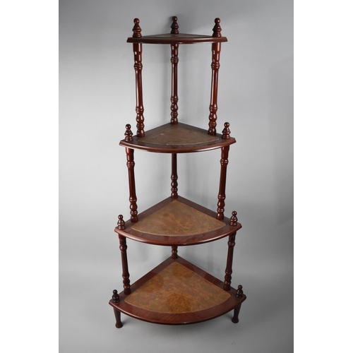 90 - A Reproduction Four Tier Corner Whatnot with Tooled Leather Panelled Shelves, Turned Supports, 105cm... 