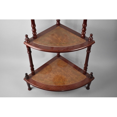 90 - A Reproduction Four Tier Corner Whatnot with Tooled Leather Panelled Shelves, Turned Supports, 105cm... 