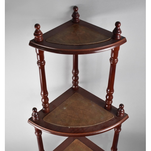 90 - A Reproduction Four Tier Corner Whatnot with Tooled Leather Panelled Shelves, Turned Supports, 105cm... 