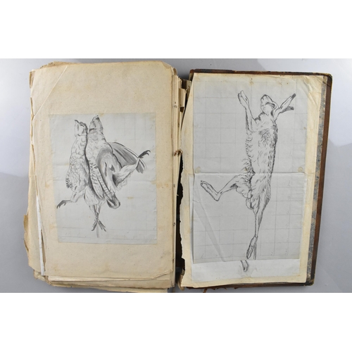 213 - An Early 19th Century Leather Bound Artist's Folio Containing Paintings, Engravings, Drawings Sketch... 