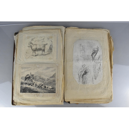 213 - An Early 19th Century Leather Bound Artist's Folio Containing Paintings, Engravings, Drawings Sketch... 