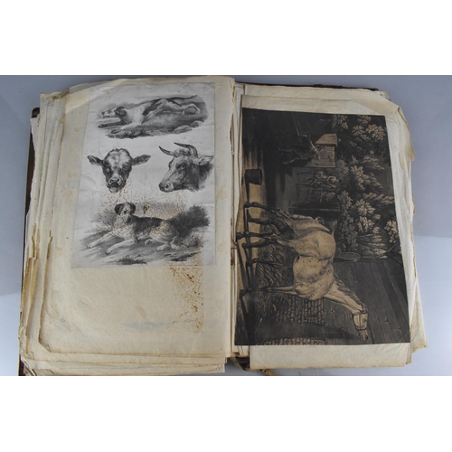 213 - An Early 19th Century Leather Bound Artist's Folio Containing Paintings, Engravings, Drawings Sketch... 