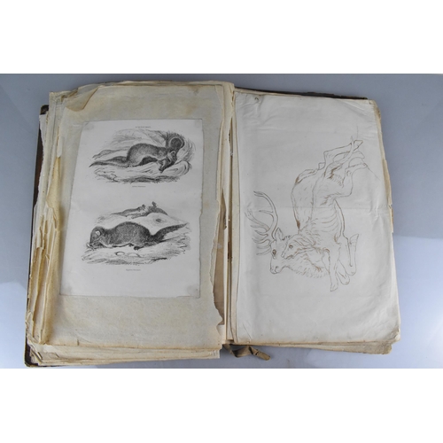 213 - An Early 19th Century Leather Bound Artist's Folio Containing Paintings, Engravings, Drawings Sketch... 