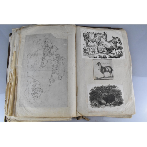 213 - An Early 19th Century Leather Bound Artist's Folio Containing Paintings, Engravings, Drawings Sketch... 