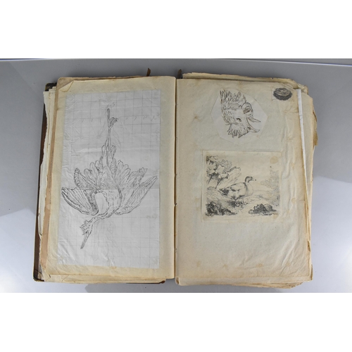 213 - An Early 19th Century Leather Bound Artist's Folio Containing Paintings, Engravings, Drawings Sketch... 