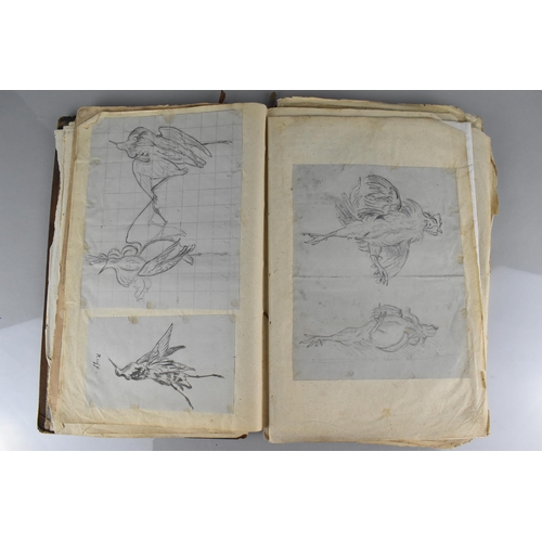 213 - An Early 19th Century Leather Bound Artist's Folio Containing Paintings, Engravings, Drawings Sketch... 